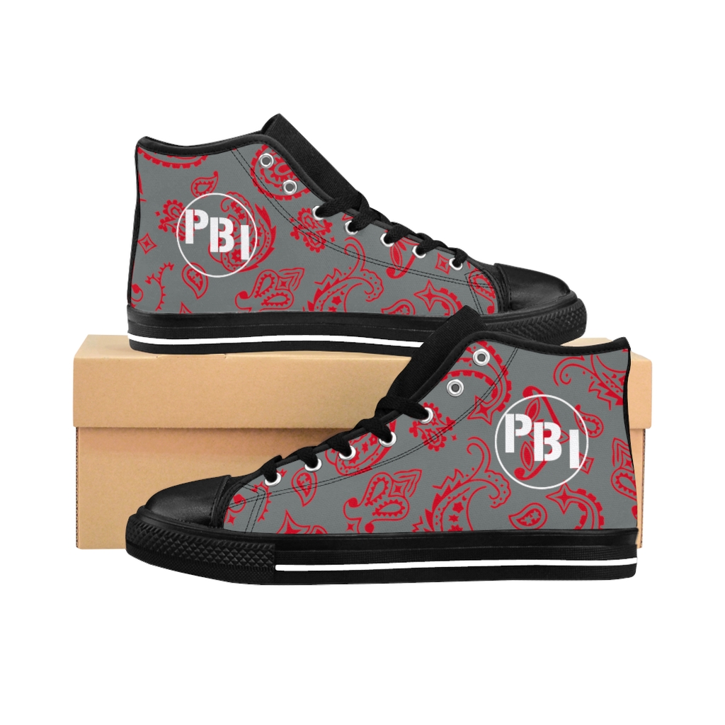 PBI White Paisley Red Grey Men's Sneakers - PipeBomB Industries