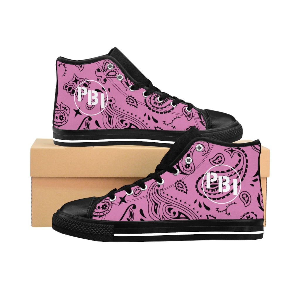 PBI White Paisley Black Pink High-top Sneakers - PipeBomB Industries