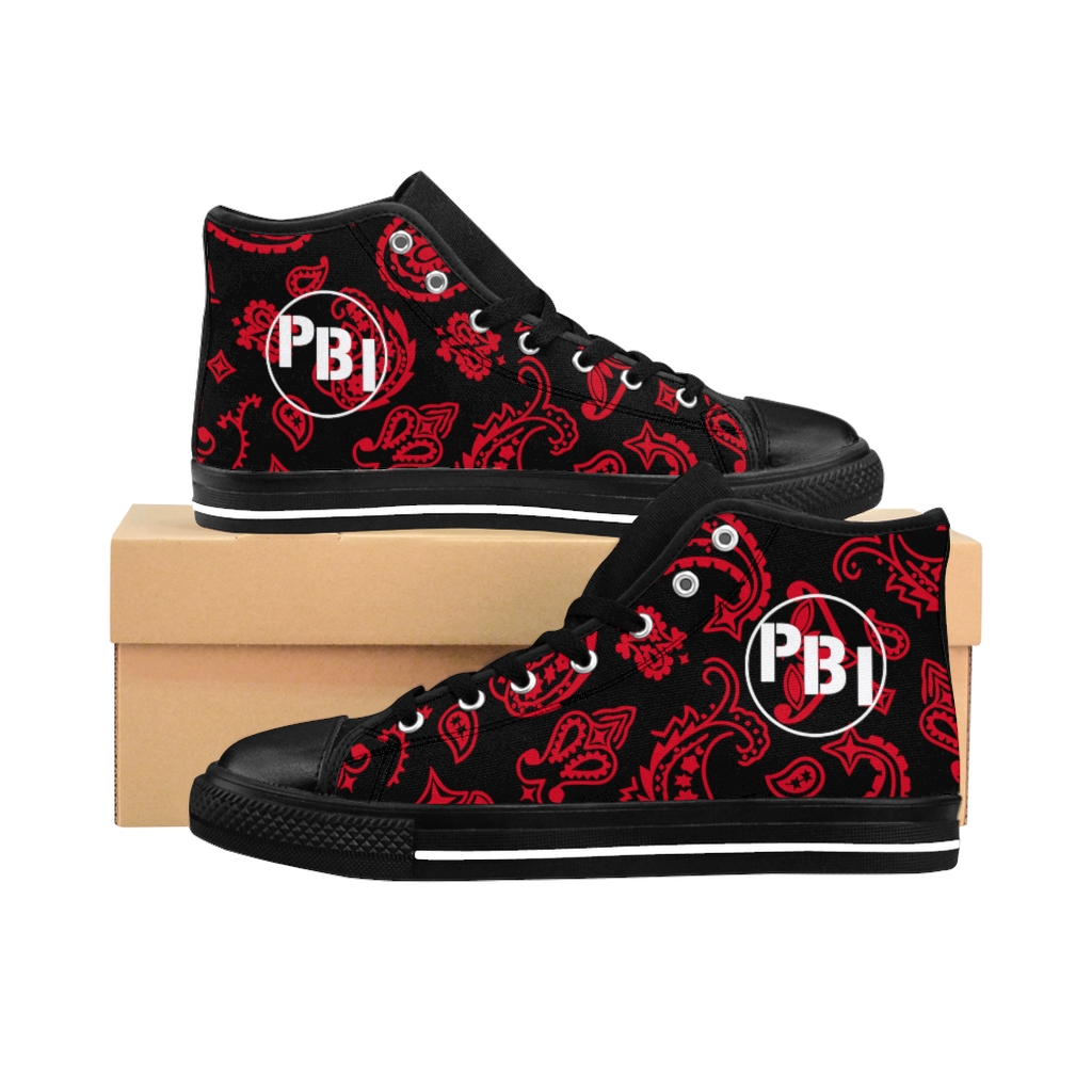 PBI White Paisley Red Black Men's Sneakers - PipeBomB Industries