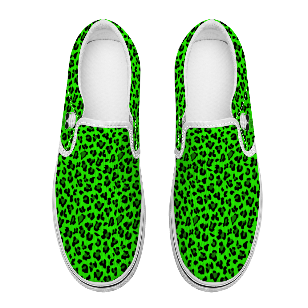 PBI Skull Bright Green Leopard Shoes - PipeBomB Industries